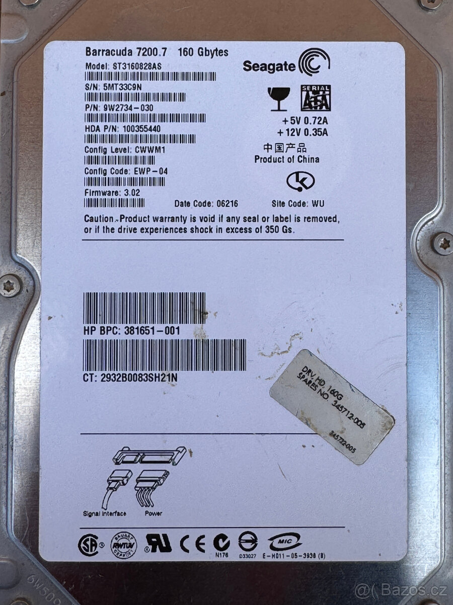 Pevný disk Seagate Barracuda 7200.7 160GB SATA – model ST316 - 2