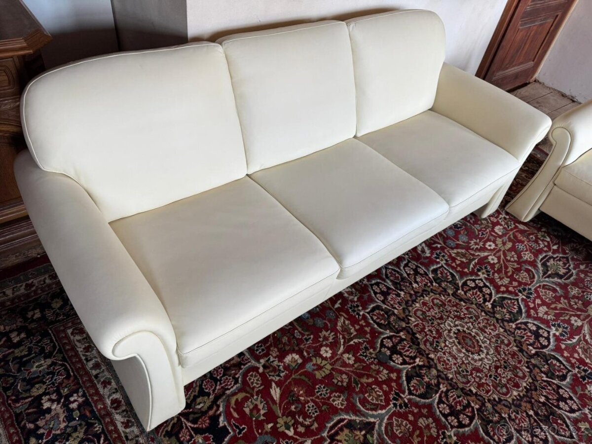 Krémová kožená sedací souprava 3+2,5657 - 2