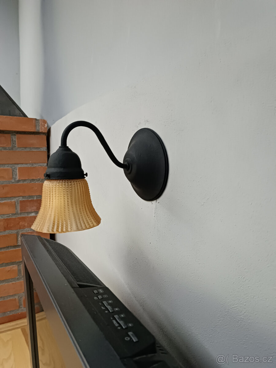 NÁSTĚNNÉ SVÍTIDLO KOVÁŘSKÁ ČERŇ STÍNIDLO OKROVÝ ZVONEK až6ks - 2