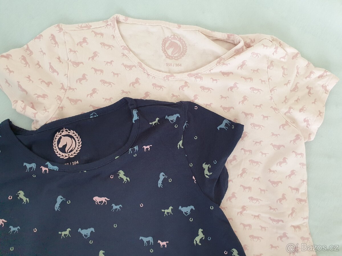 2 x dívčí triko vel. 158-164 - motiv koní - 2