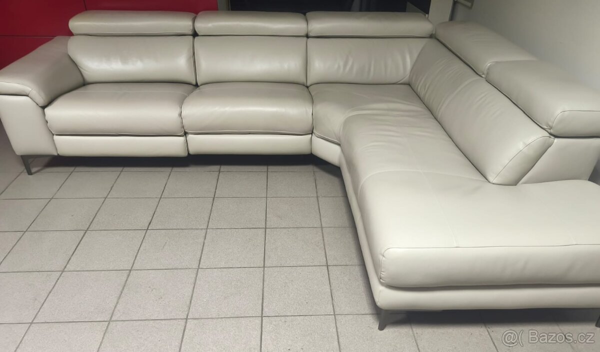 Kožená rohová sedací souprava - PRAVÁ KŮŽE, jak NOVÁ - 2