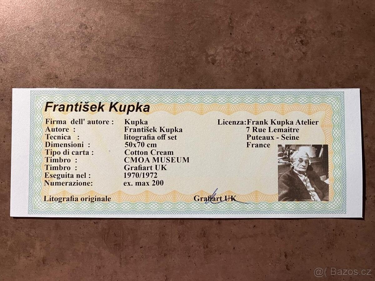 FRANTIŠEK KUPKA s certifikátem - - -115/200 - 2