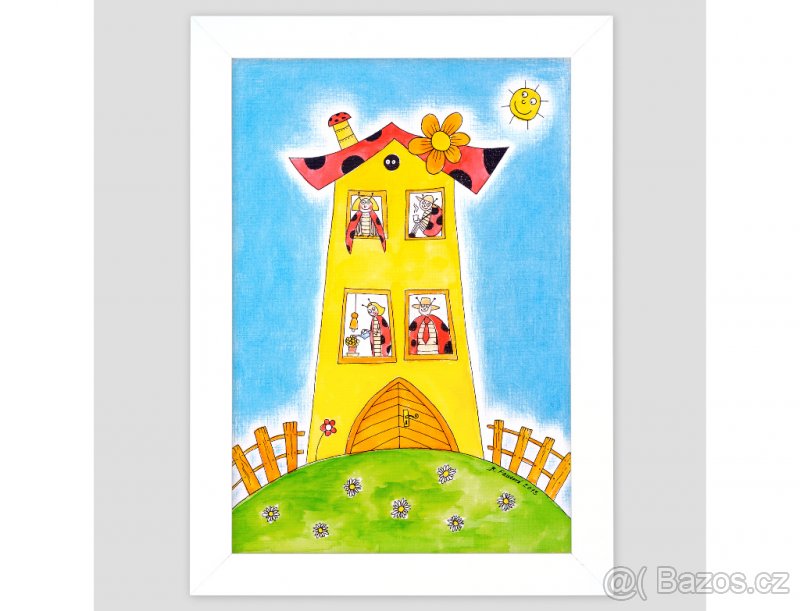 Prodám obraz s rámem - Berušky - do dětského pokoje, A4 - 2