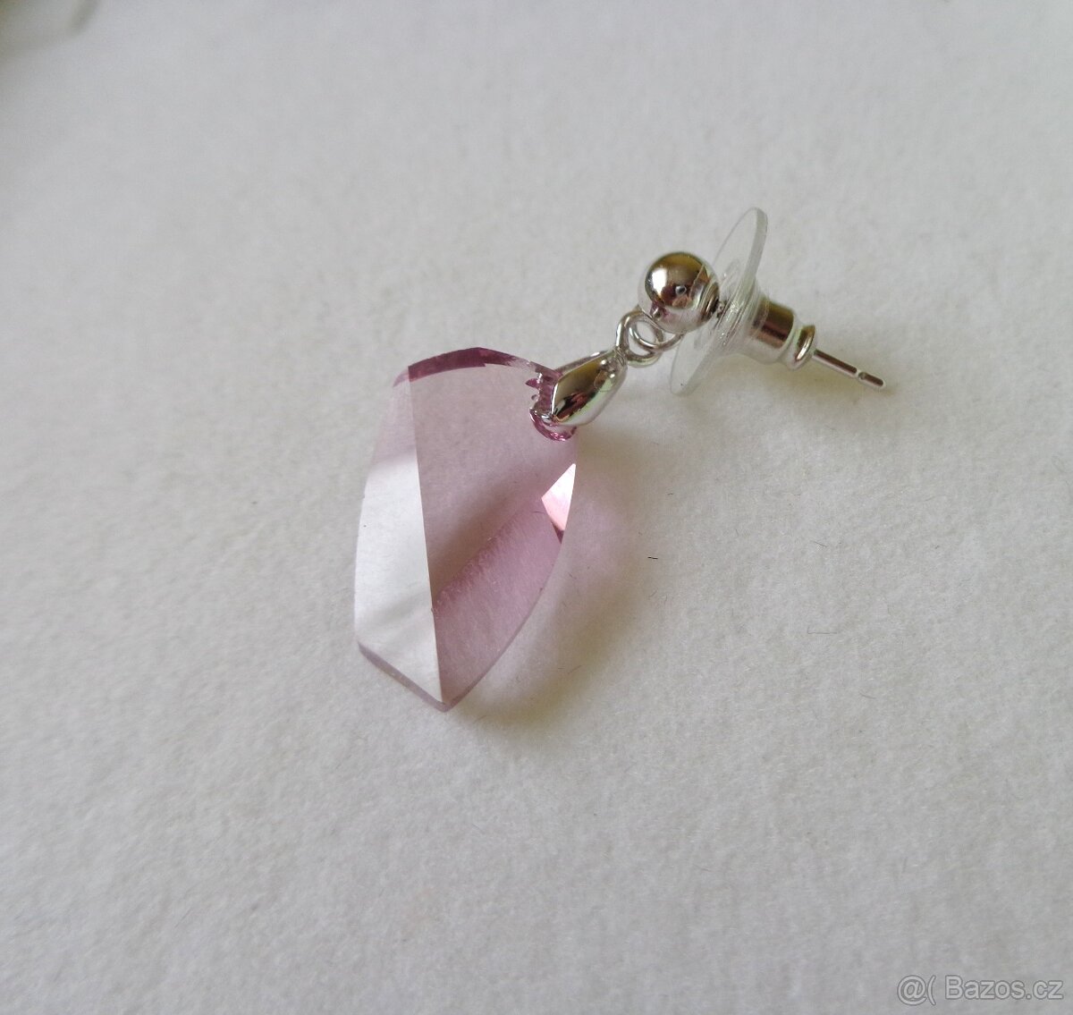 Ag náušnice s růžovým krystalem - 2