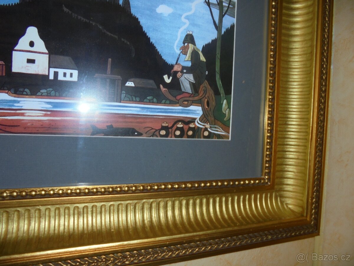 Josef LADA - VODNÍK a ŠTIKA 1952, roz.64x49cm - 2