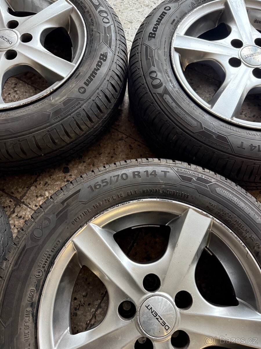 Prodám sadu alu kol s letními pneu 5x100 R14 - 2