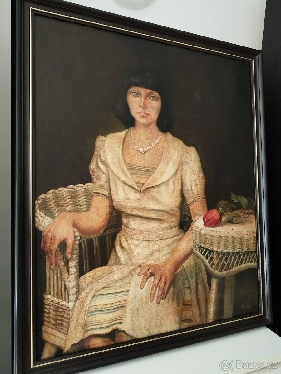 obraz DÁMA S PERLOVÝM NÁHRDELNÍKEM, olej, sign. +89 - 2