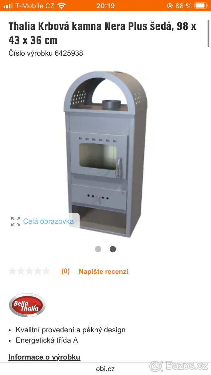 Thalia Krbová kamna Nera Plus černá , 98 x 43 x 36 cm - 2