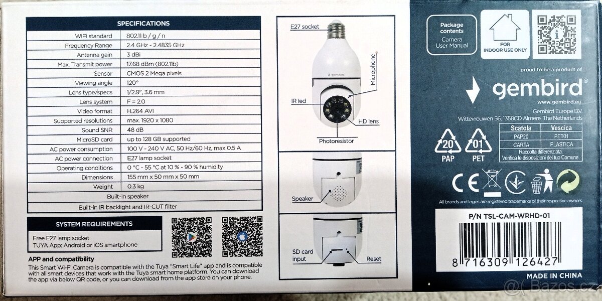 chytrá wifi kamera Gembird TSL-CAM-WRHD-01 - 2