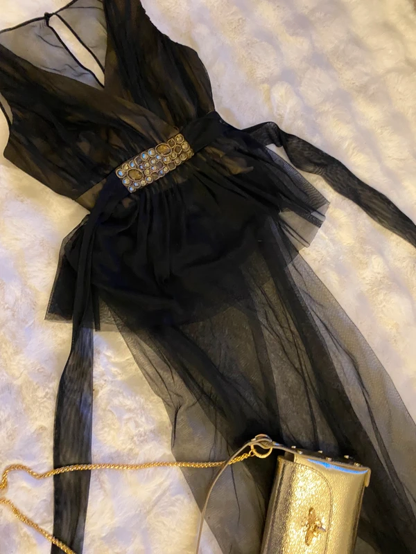 Swarovski plesove cerne pruhledne saty dlouhe 36 - 2