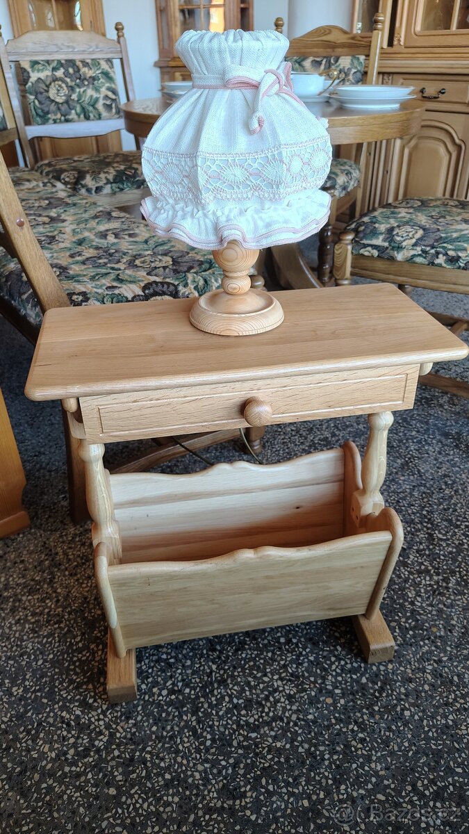 Stolek, lampička, masivní dub, set, rustikální - 2