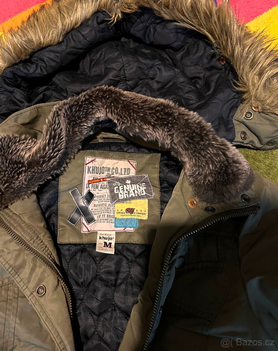 KHUJO DÁMSKÁ KHAKI STYLOVÁ ZIMNÍ BUNDA PÁRKA S KOŽEŠINOU M - 2