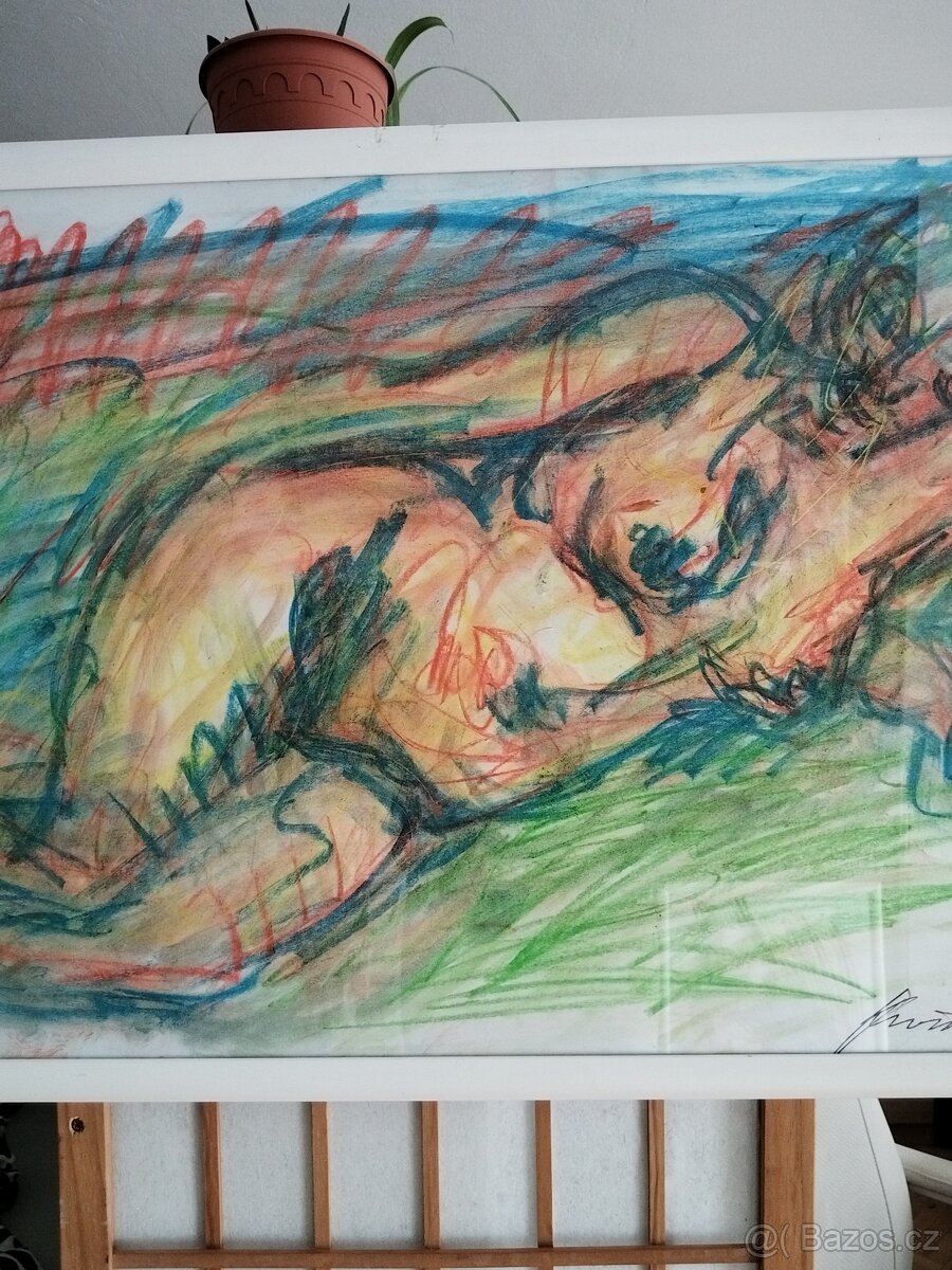 obraz LEŽÍCÍ DÁMA, akt, pastel, Antonín Kroča 2008 - 2