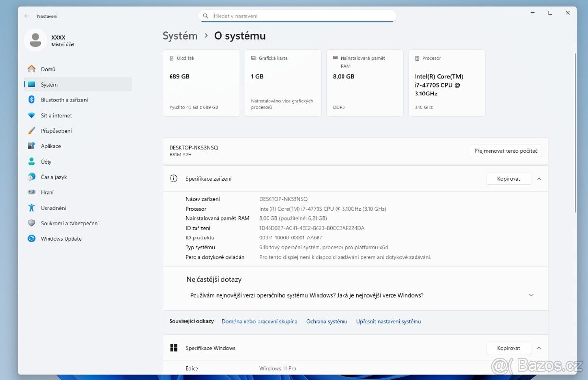 PC/i7-4770S 8x3,9GHZ/8GB DDR3/240GB SSD+500GB/GPU 2GB/W11 - 2