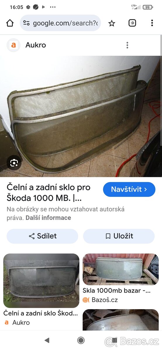 Prodám blatník a čelní sklo na škodu 1000 mb - 2