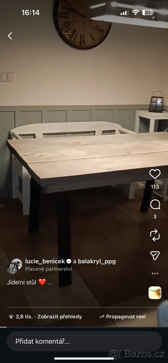 Masivní stůl vintage, kovové nohy - 2