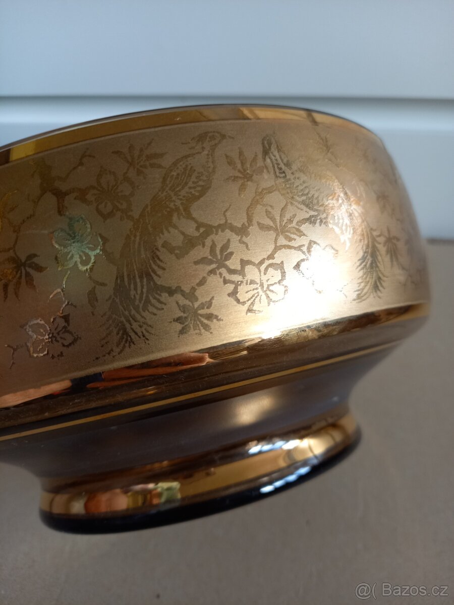 Křišťálová konzolová mísa se zlatou dekorací - 2