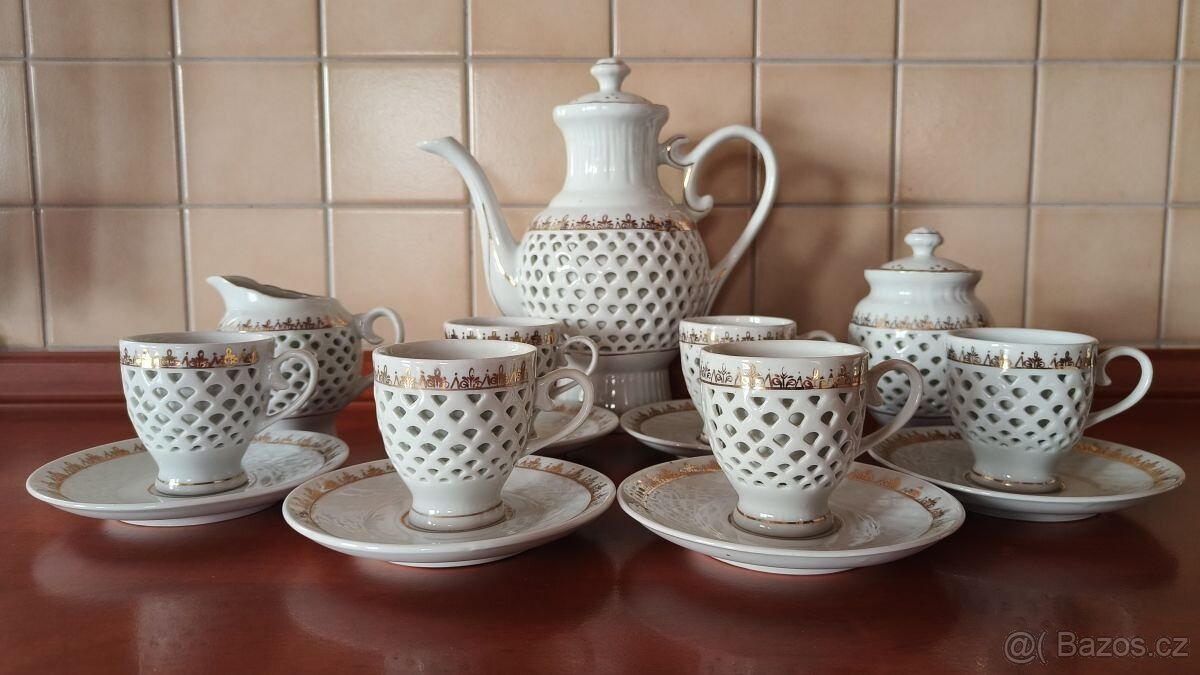 Luxusní prolamovaný čajový servis - Made in D.P.R.K. - 2