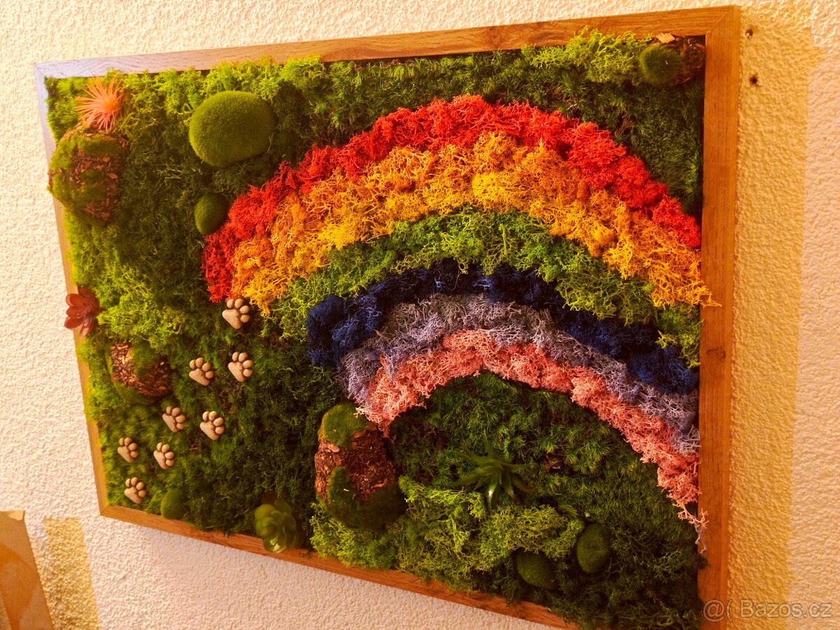 Živý mechový obraz - cesta za duhový most - 2