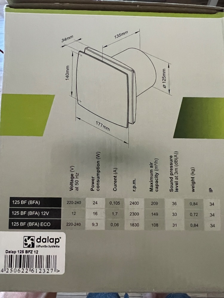 ventilátor 125 DALAP 12V s časovým doběhem - 2