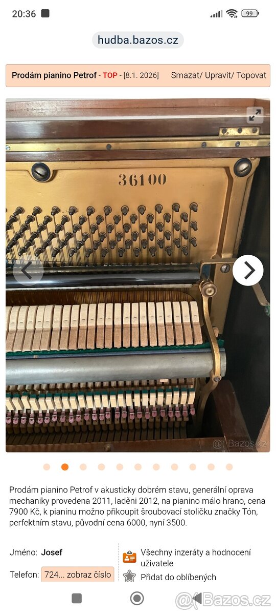 Prodám pianino ( klavír ) Petrof - 2