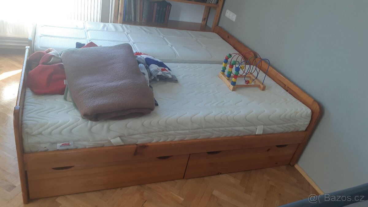 Postele masiv dřevo borovice 2ks - 2