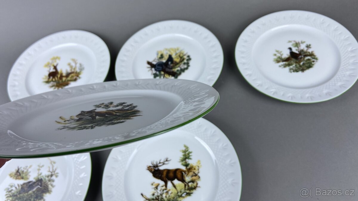NOVÁ Myslivecká souprava talířů 18dílná český porcelán - 2