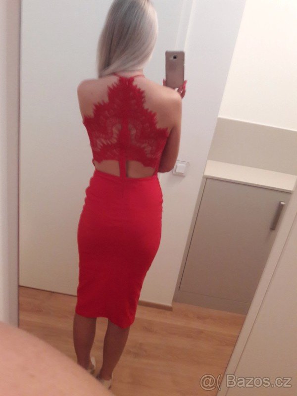 Nove cervene krajkove midi saty - 2
