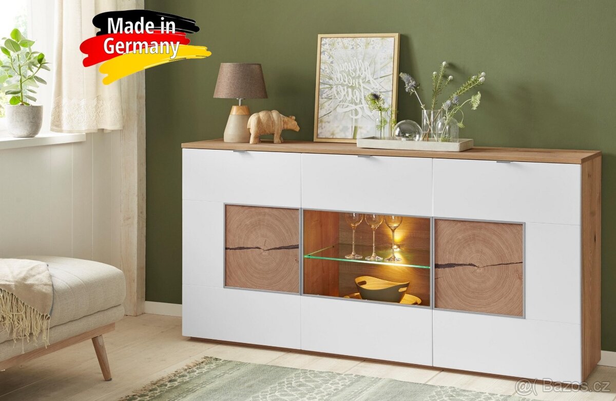 Komoda Parma - Divoký dub masiv / bílá matná MDF - 2