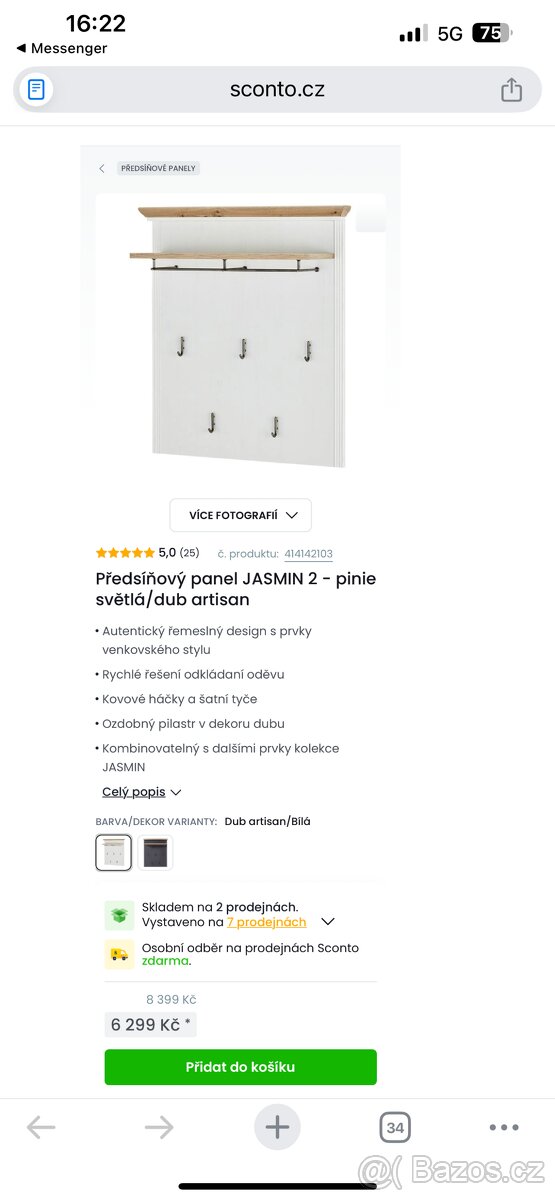 Set předsíňového nábytku JASMIN – lavice/botník + věšákový p - 2