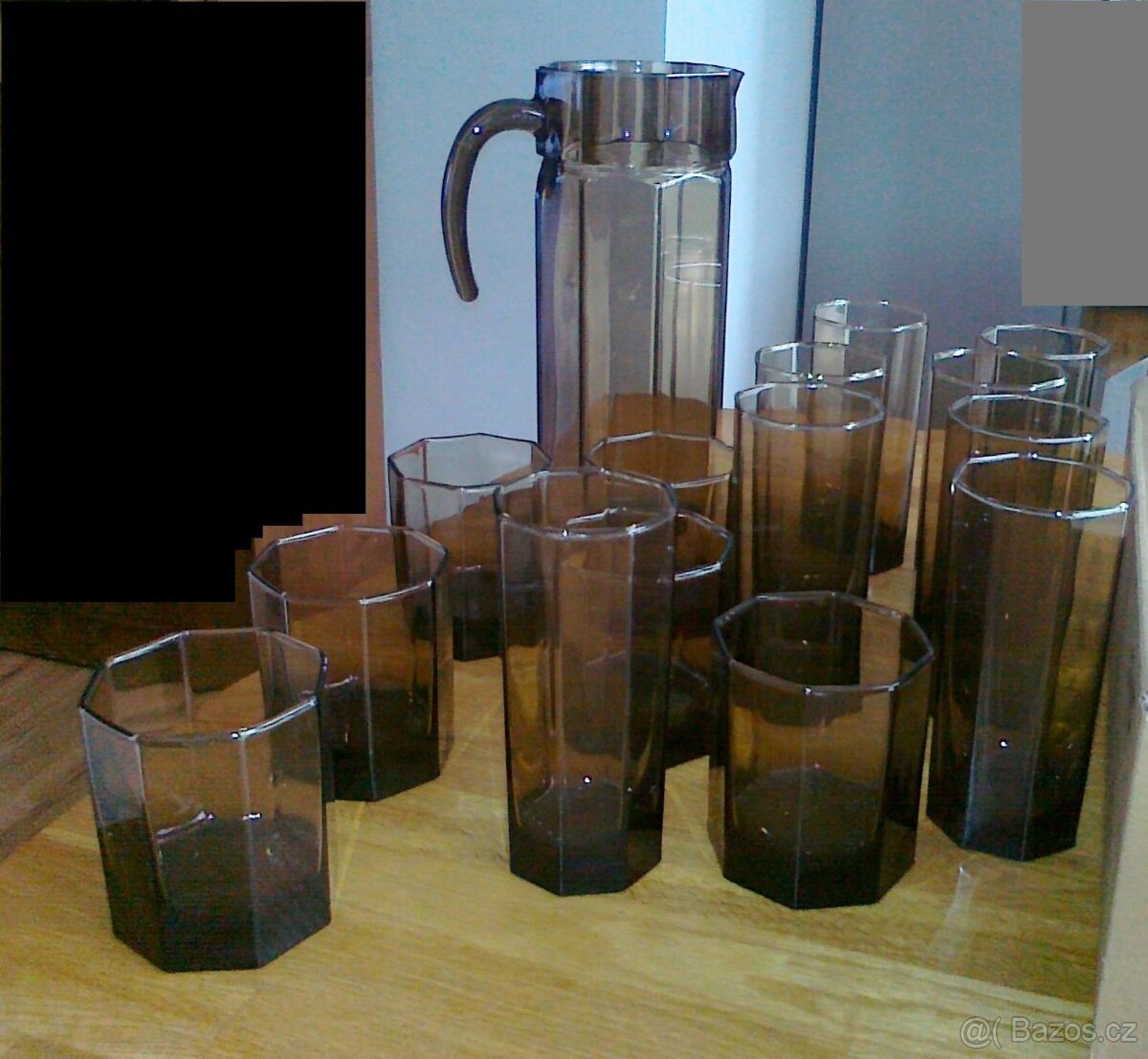 Džbán + sklenice, tmavé sklo - 2