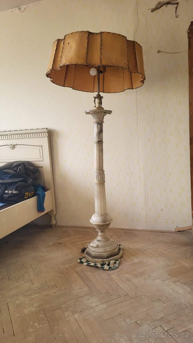 Starožitna veliká lampa mramor originál veliké stínítko - 2