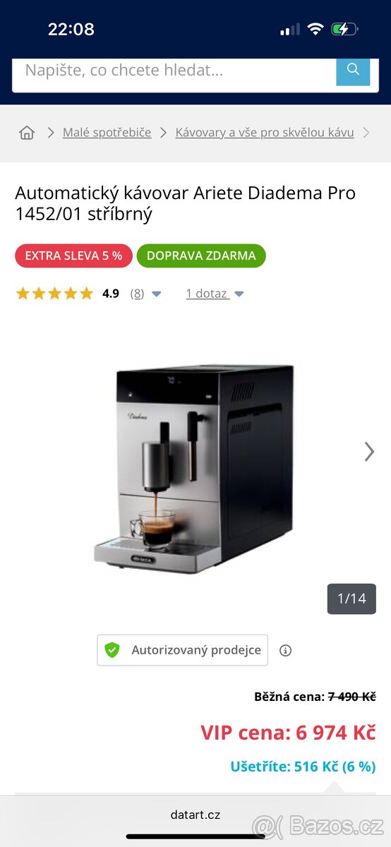 Automatický kávovar Ariete Diadema Pro 1452/01 stříbrný - 2