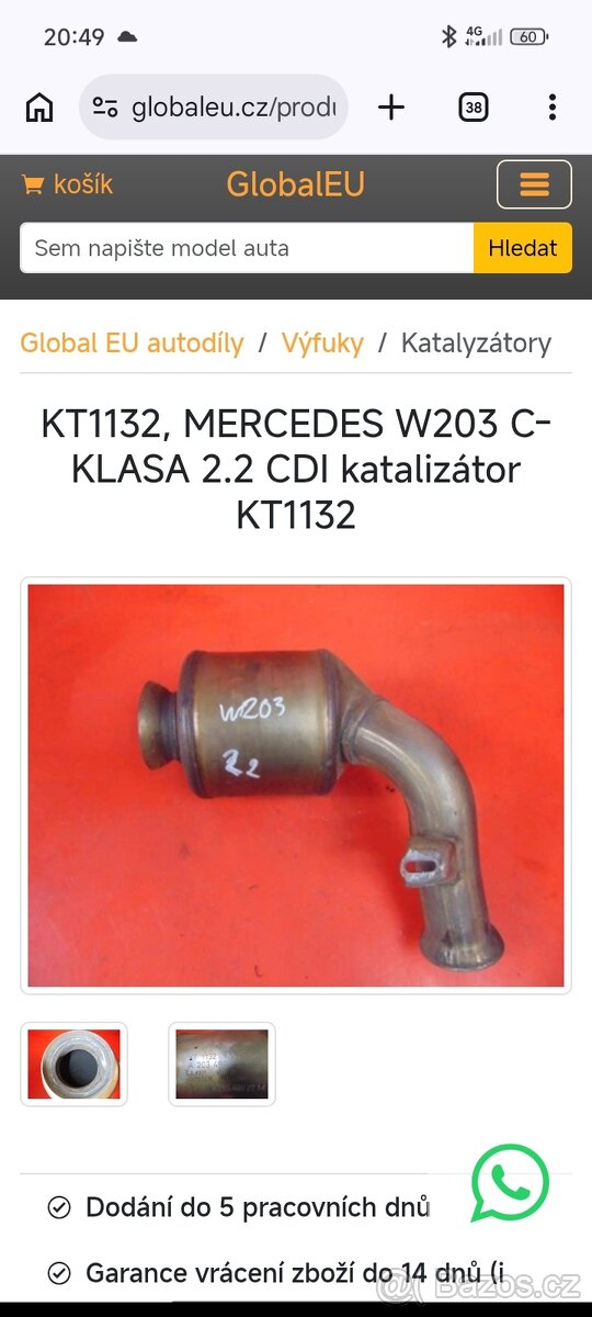 Prodám katalizator KT 1132, Mercedes C220 - 2