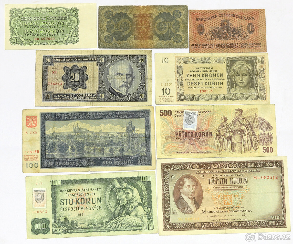 Pěkná sada starých Československých bankovek - Konvolut - 2