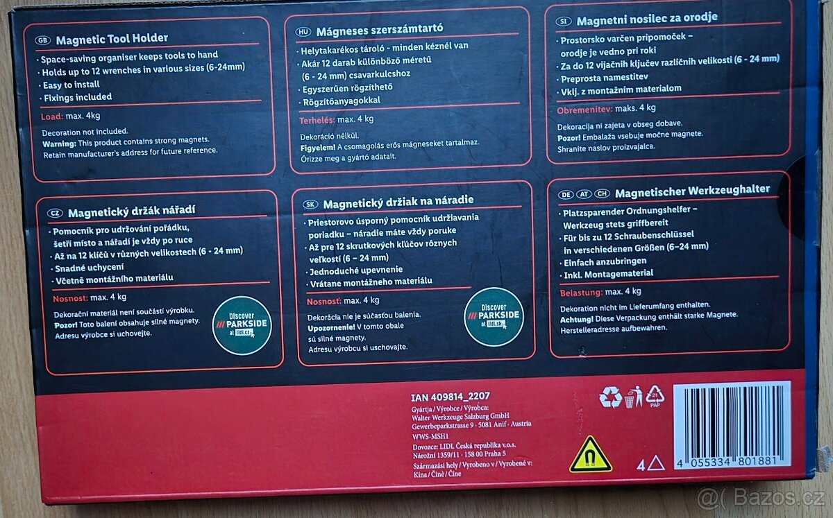 Parkside magnetický držák nářadí – nový, originál balení - 2