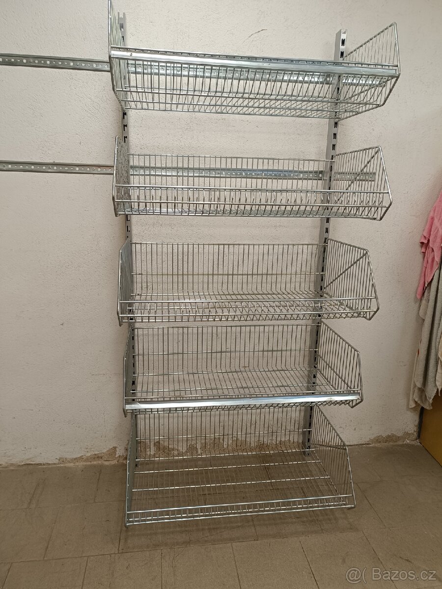 Regál,stojan na zeď, pozinkované drátěné koše - 2