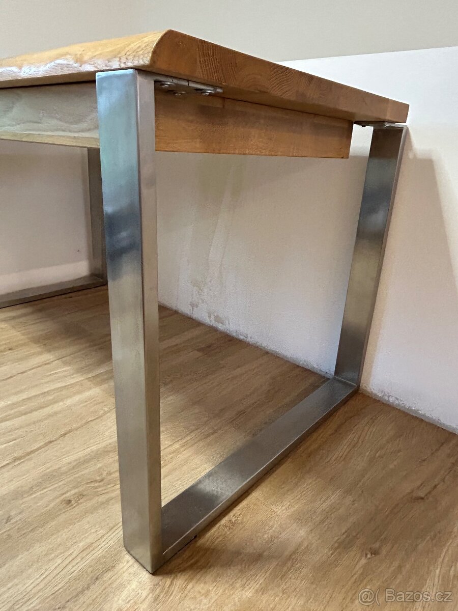 Psací stůl s nerezovou podnoží a masivní dubovou deskou - 2