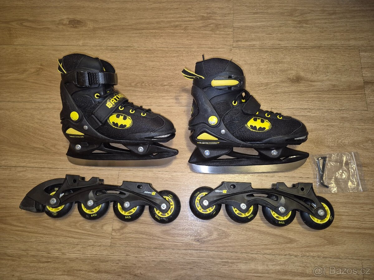 Prodám dětské nastavitelné brusle Batman kolečkové i na led - 2