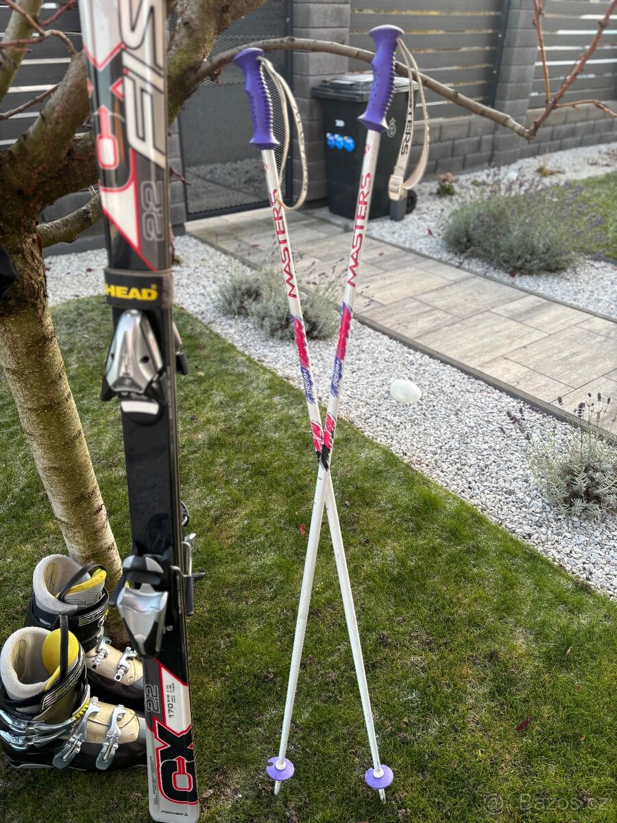 Lyže Fischer, lyžáky Salomon, hůlky, helma a brýle - 2