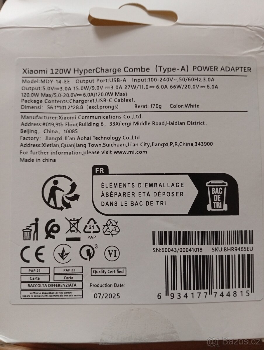 Nabiječka Xiaomi 120W nová vyzkoušená - 2