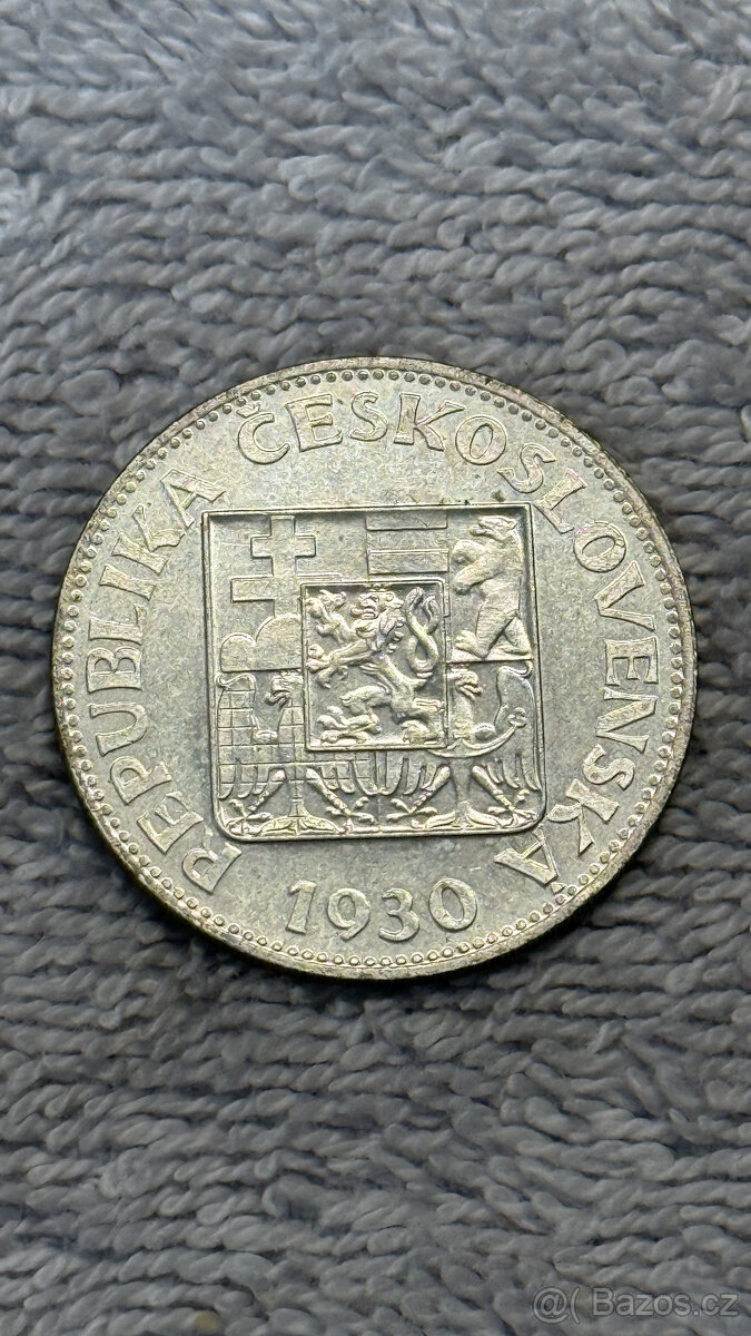 Stříbrná mince Československo – 10 Kčs 1930 (sedící postava - 2
