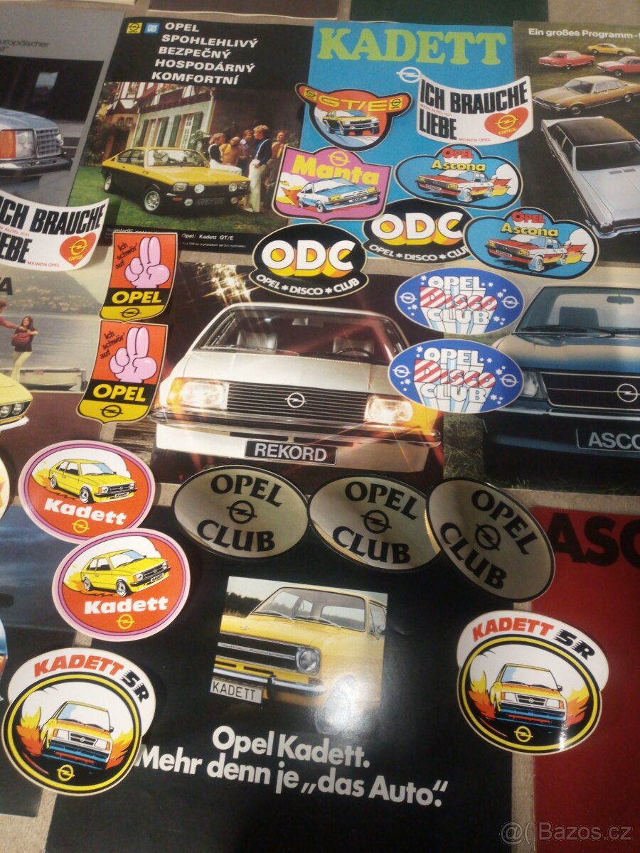 Prospekty Opel + dobové samolepky - 2