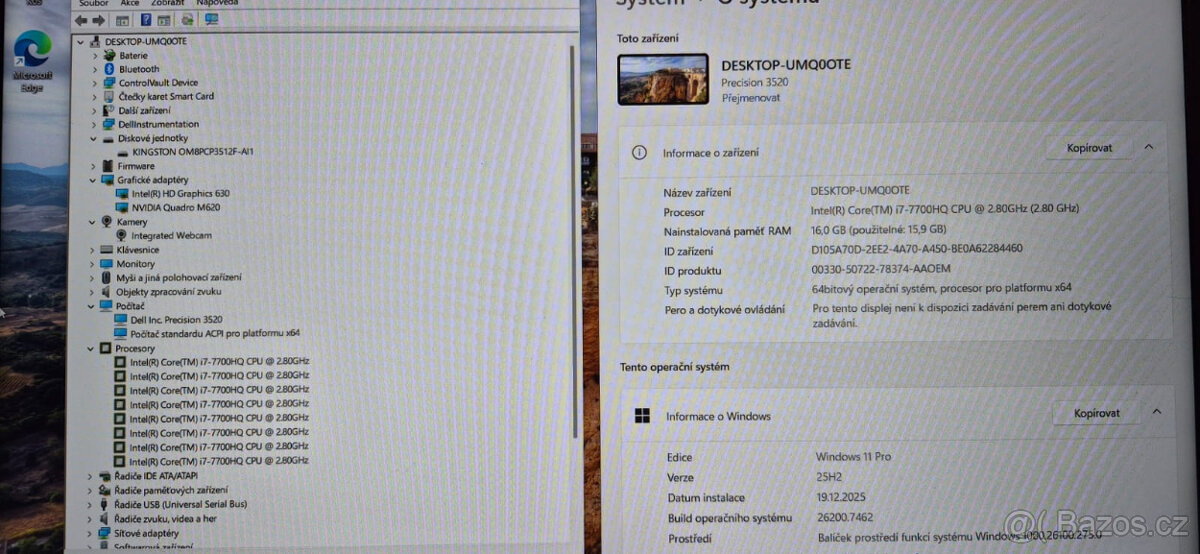 Dell, i7-7700HQ 4/8x 3,80GHz, 16GB DDR4, 512GB SSD, graf. 2G - 2