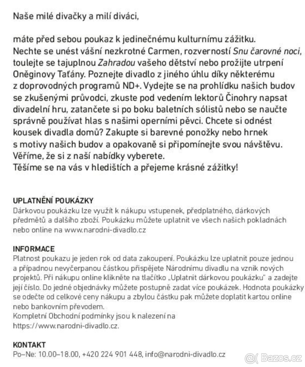 Poukázka do Národního divadla v hodnotě 1500 Kč - 2