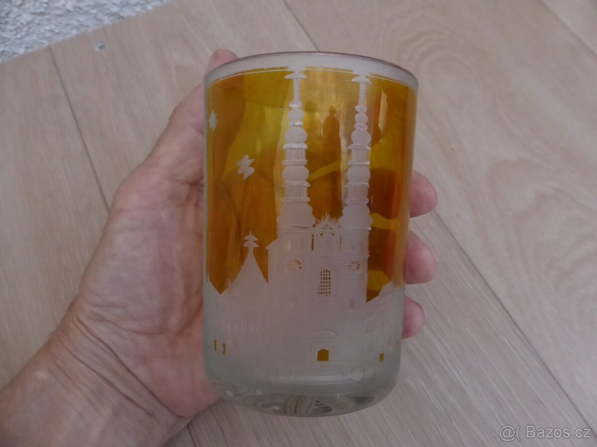 Broušené sklo - sklenka a mísa - NOVÁ - 2