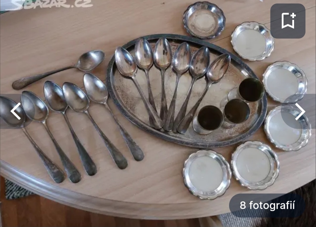 Mix alpaka a lžičky postříbřené. - 2