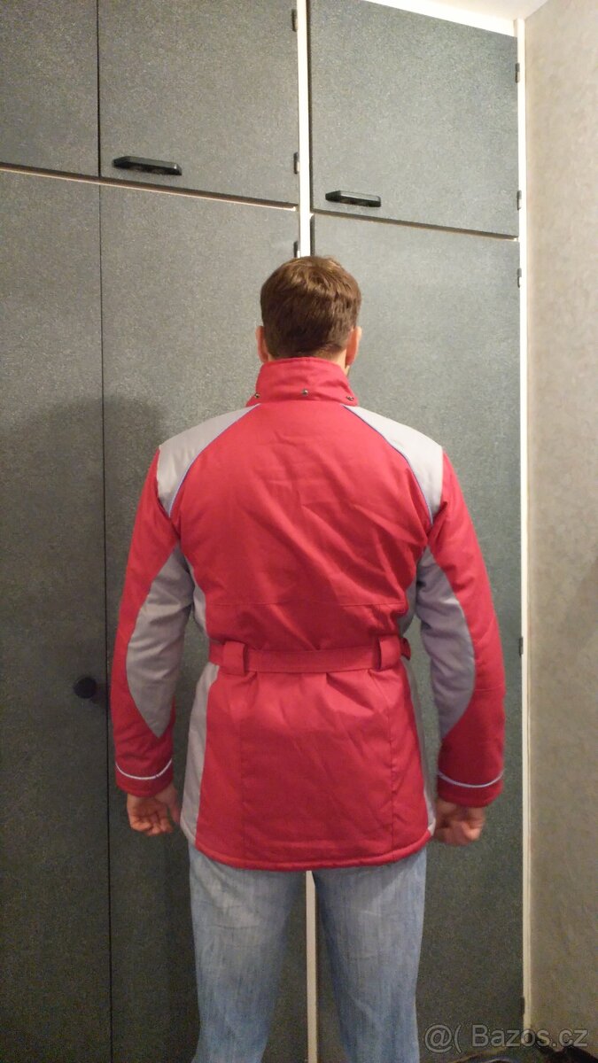 Zimní červeno šedivá bunda nebo kabát - 2