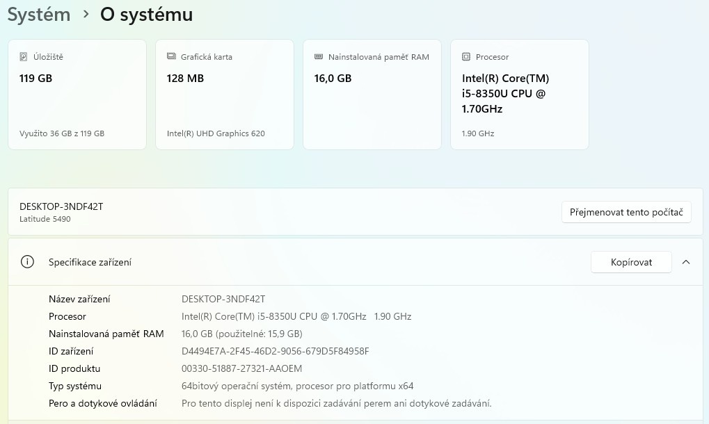 ▼DELL Latitude 5490 - 14" / i5-8350U / 16GB / SSD / ZÁR▼ - 2