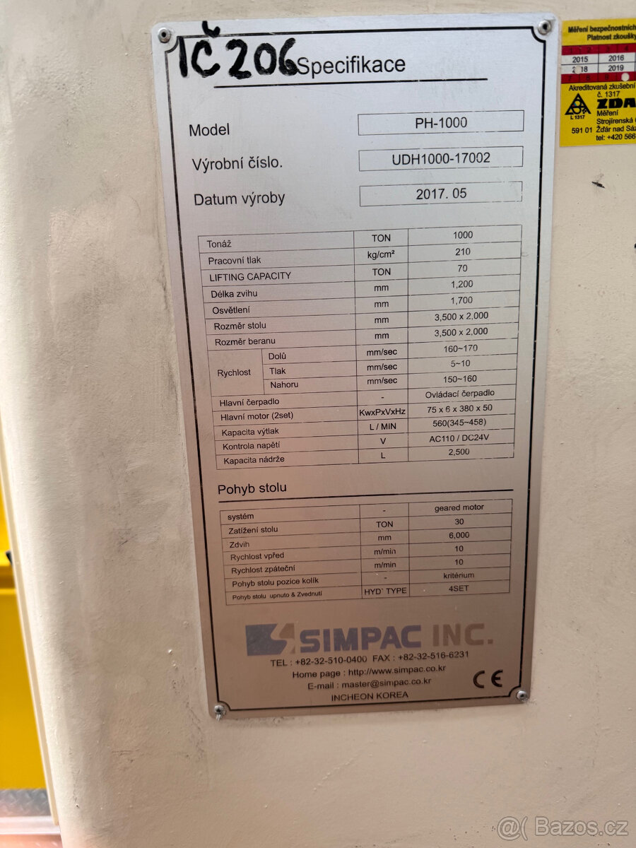 lis hydraulický PH 1000 SIMPAC - 2